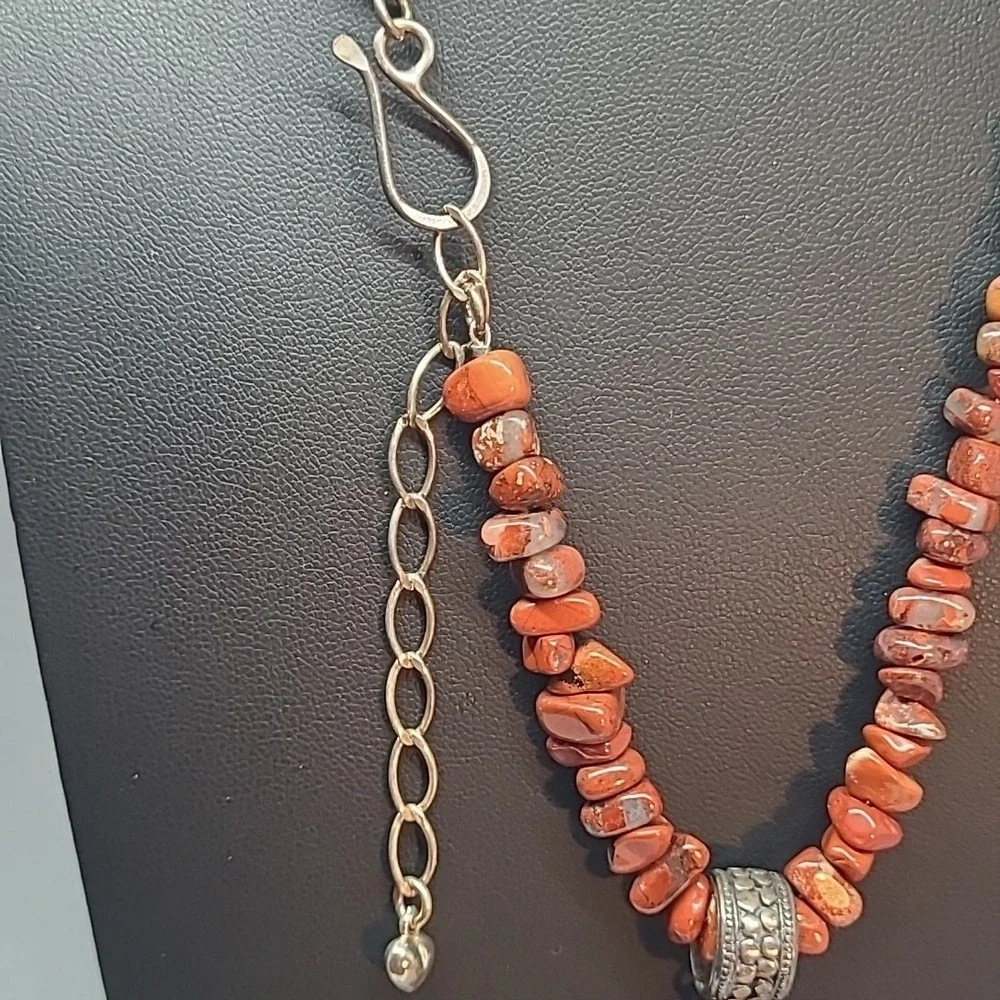 Vintage Red Jasper Heart‎ Chip Necklace Woman Heart Pendant Earthy Boho